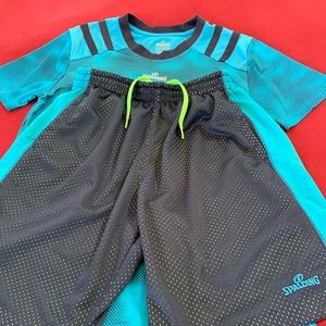 Spalding Boys 14-16 Basketball Shorts and Tee